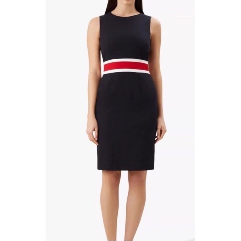 Hobbs London NWT Annabel sheath dress in red navy and white color size 4